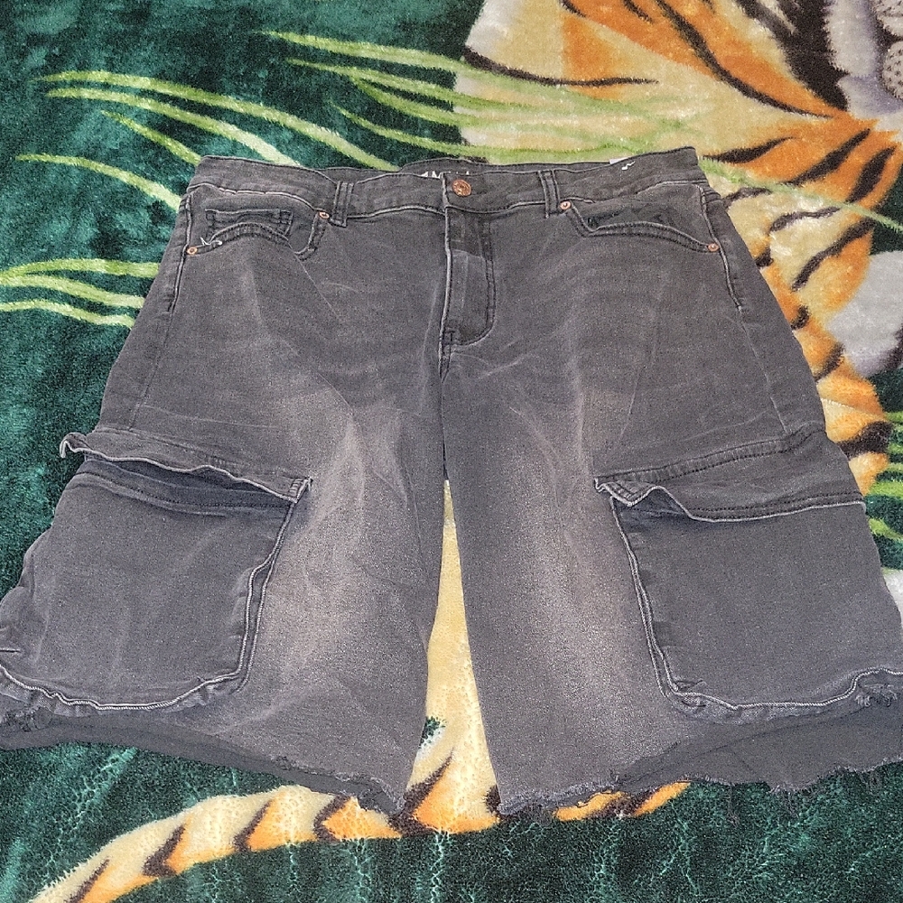 Gemma Rae black faded wash baggy jean shorts